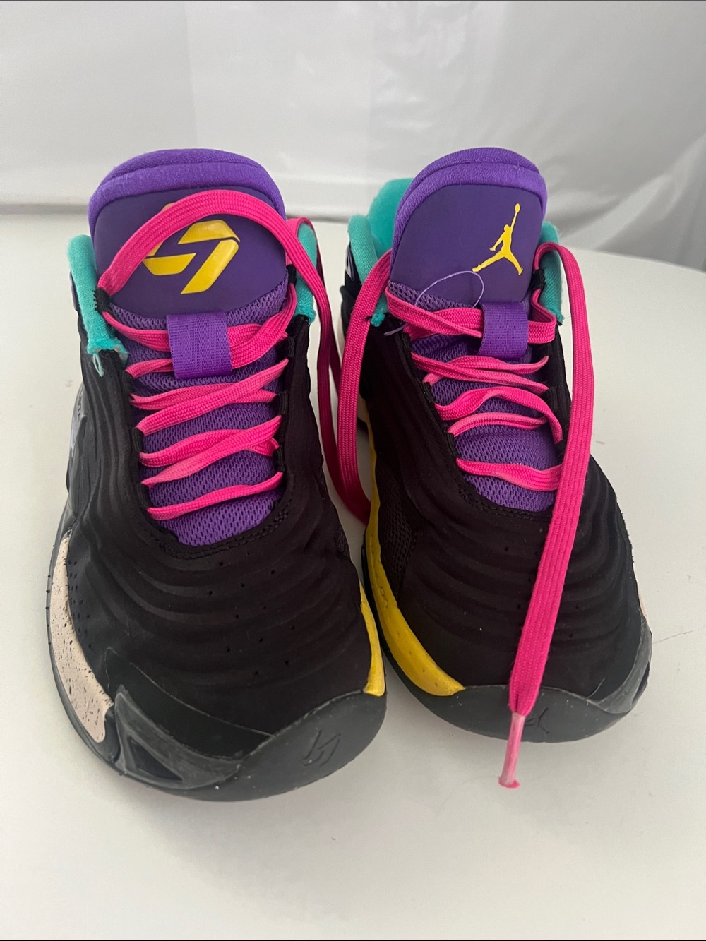 Jordan Kids Black Sneakers with Purple, Pink & Teal Accents
